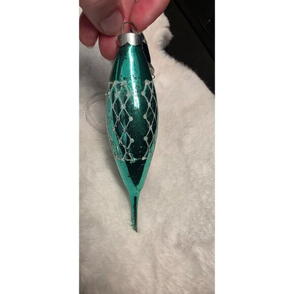 Vintage Mercury Glass Teardrop Icicle Stenciled Christmas Ornaments - Picture 3 of 10